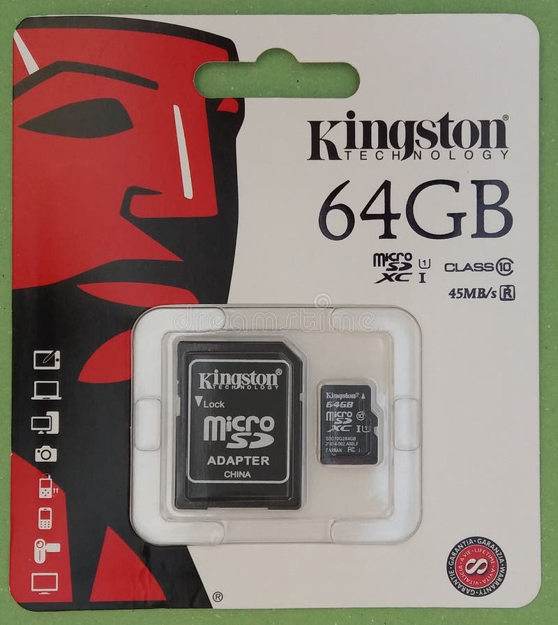 FOUNTAIN VALLEY, CALIFORNIA, UNITED STATES - CIRCA MAY 2016: Kingston technology 64 GB secure digital micro SD memory card for digital camera or mobile phone. FOUNTAIN VALLEY, CALIFORNIA, UNITED STATES - CIRCA MAY 2016: Kingston technology 64 GB secure digital micro SD memory card for digital camera or mobile phone