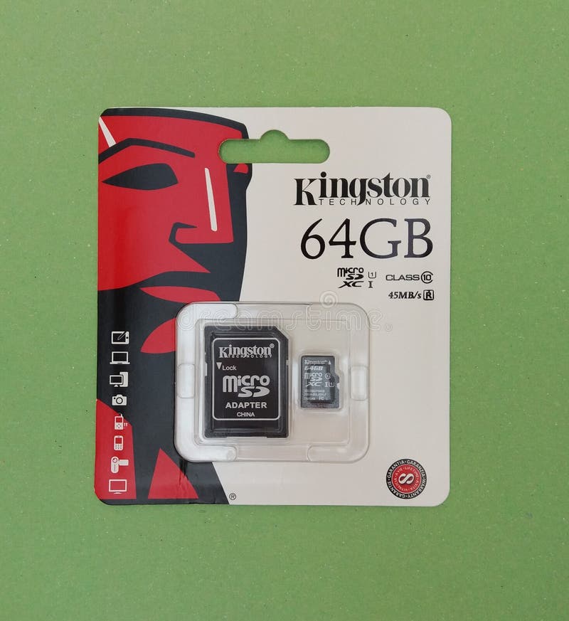 FOUNTAIN VALLEY, CALIFORNIA, UNITED STATES - CIRCA MAY 2016: Kingston technology 64 GB secure digital micro SD memory card for digital camera or mobile phone. FOUNTAIN VALLEY, CALIFORNIA, UNITED STATES - CIRCA MAY 2016: Kingston technology 64 GB secure digital micro SD memory card for digital camera or mobile phone