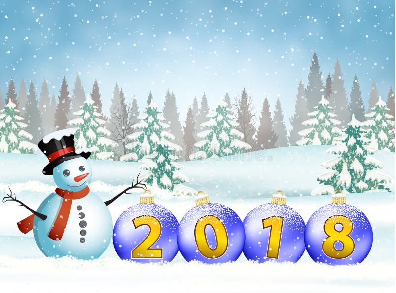Tarjeta 2018 Del Año Nuevo Con Un árbol De Navidad Y Los Muñecos De Nieve Ilustración del Vector - Ilustración de nuevo, tarjeta: 96210868