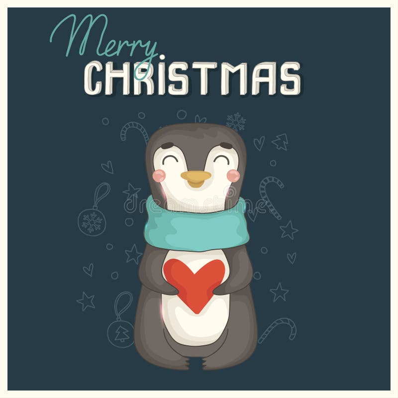 Tarjeta de Navidad con el pingüino lindo stock de ilustración Tarjeta de Navidad con el pingüino lindo stock de ilustración