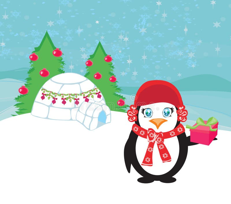 Tarjeta de Navidad con un pingüino libre illustration Tarjeta de Navidad con un pingüino libre illustration