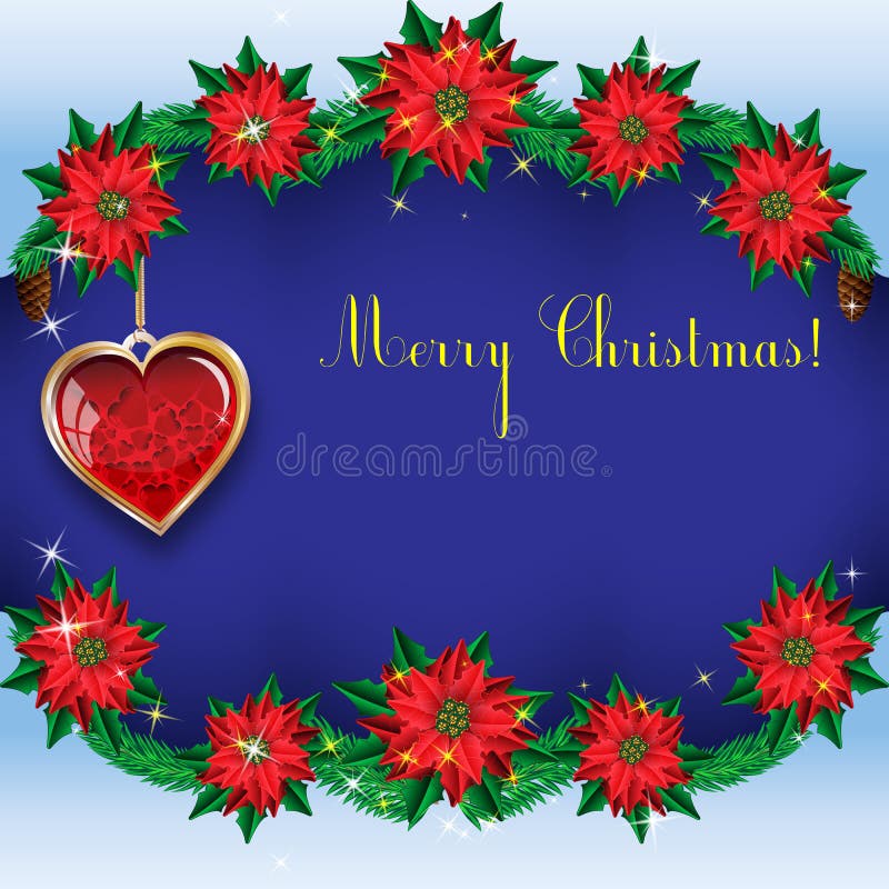 Tarjeta de Navidad de la plantilla con la poinsetia de las ramas y de las flores del abeto Fondo del invierno y de las tarjetas d libre illustration Tarjeta de Navidad de la plantilla con la poinsetia de las ramas y de las flores del abeto Fondo del invierno y de las tarjetas d libre illustration