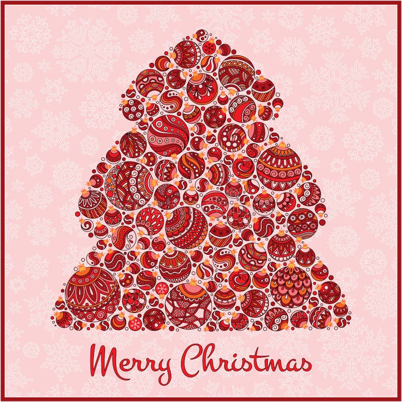 Tarjeta de Navidad Árbol de navidad del ejemplo de las bolas libre illustration