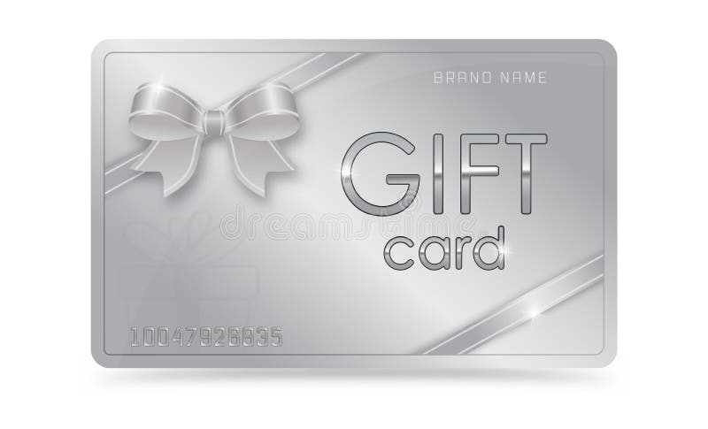 Tarjeta de plata de regalo con cinta de plata y arco. un regalo de incentivo. tarjeta de fidelización o descuento. vector para apl stock de ilustración