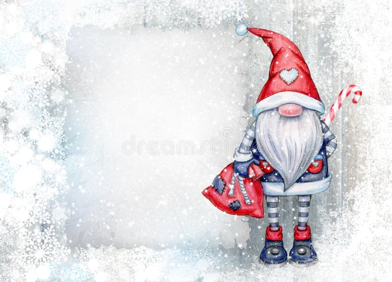 Tarjeta de saludo de caricatura christmas gnome para vacaciones de invierno. tarjeta de felicitación de navidad