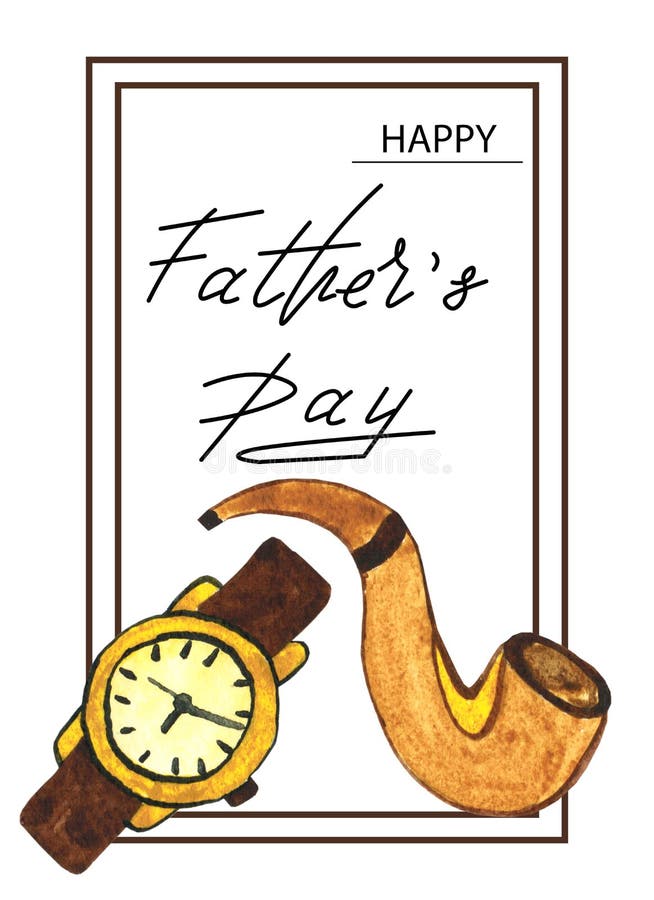 Tarjeta de saludo en el día del padre con dibujos de acuarela e inscripciones feliz día del padre