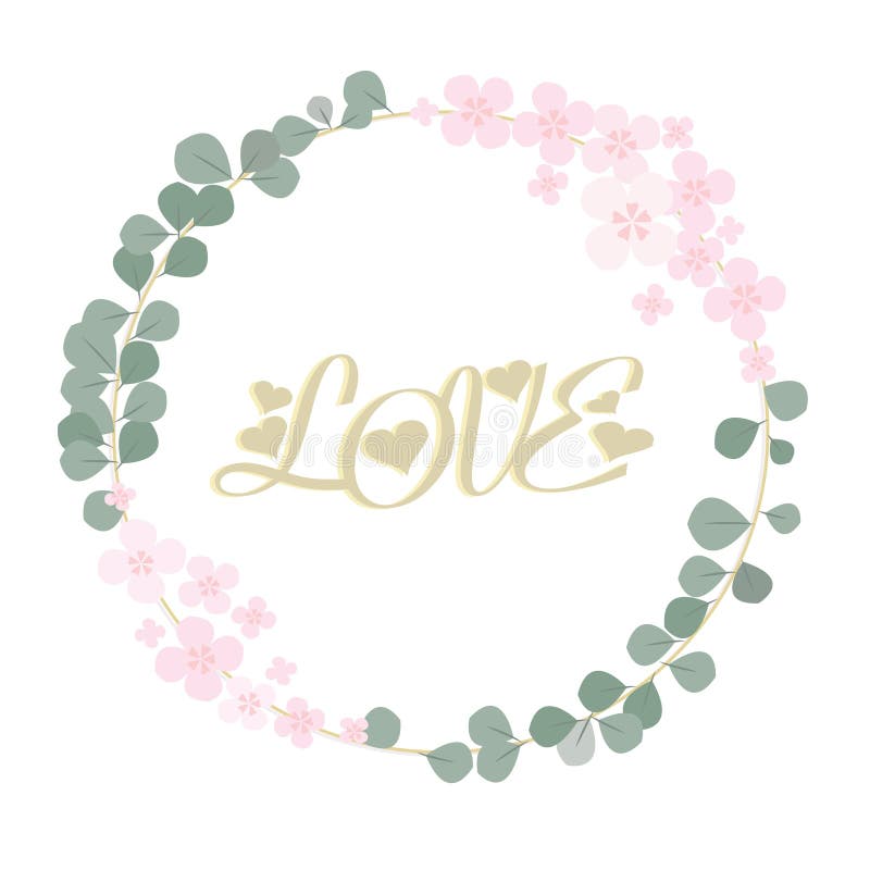 Tarjeta del amor Hojas verdes y guirnalda rosada de las flores aisladas en el fondo blanco ilustración del vector Tarjeta del amor Hojas verdes y guirnalda rosada de las flores aisladas en el fondo blanco ilustración del vector