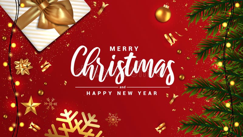 Tarjeta del Año Nuevo del día de fiesta - Feliz Navidad en el fondo rojo 3 stock de ilustración