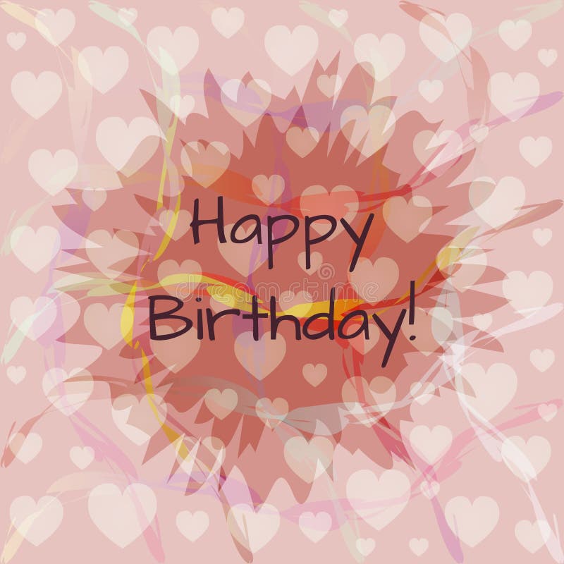 Tarjeta del feliz cumpleaños Fondo cuadrado rosado abstracto con los corazones ilustración del vector Tarjeta del feliz cumpleaños Fondo cuadrado rosado abstracto con los corazones ilustración del vector