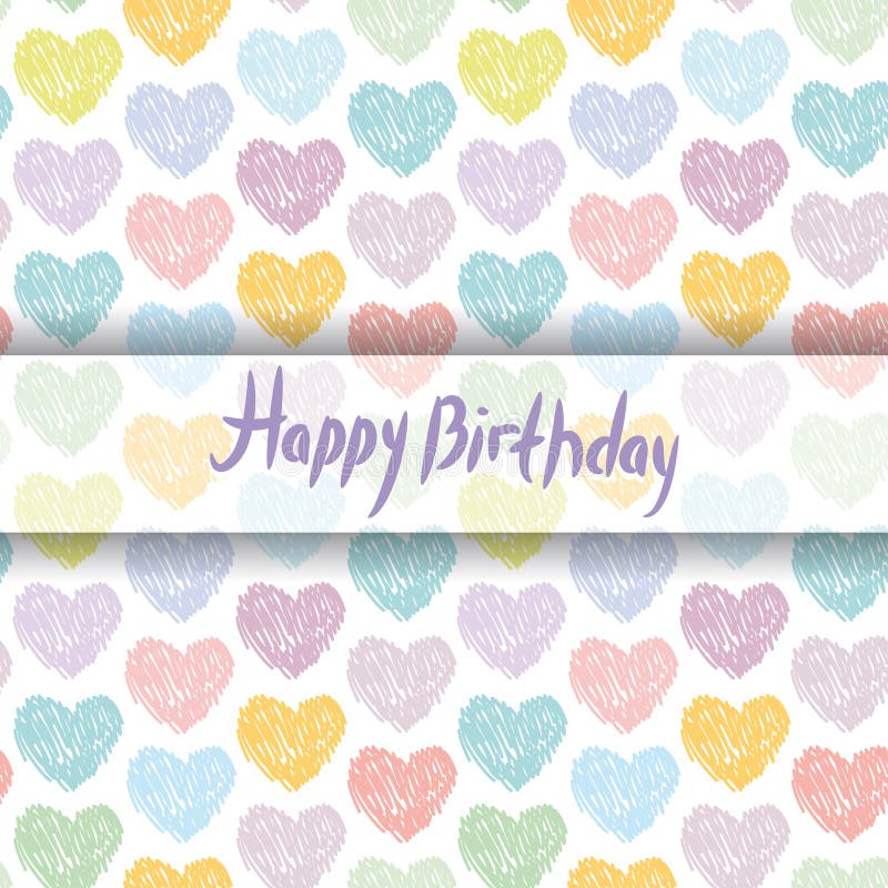 Tarjeta del feliz cumpleaños modelo con los corazones del bosquejo en un backg blanco stock de ilustración Tarjeta del feliz cumpleaños modelo con los corazones del bosquejo en un backg blanco stock de ilustración