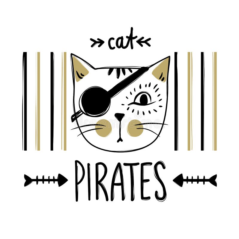 Tarjeta del vector con el gato lindo del pirata Gatito elegante Moda del garabato ilustración del vector Tarjeta del vector con el gato lindo del pirata Gatito elegante Moda del garabato ilustración del vector
