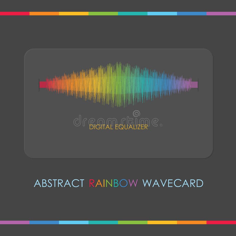 Abstract digital equalizer card - Multicolor rainbow wave on dark gray background. Abstract digital equalizer card - Multicolor rainbow wave on dark gray background