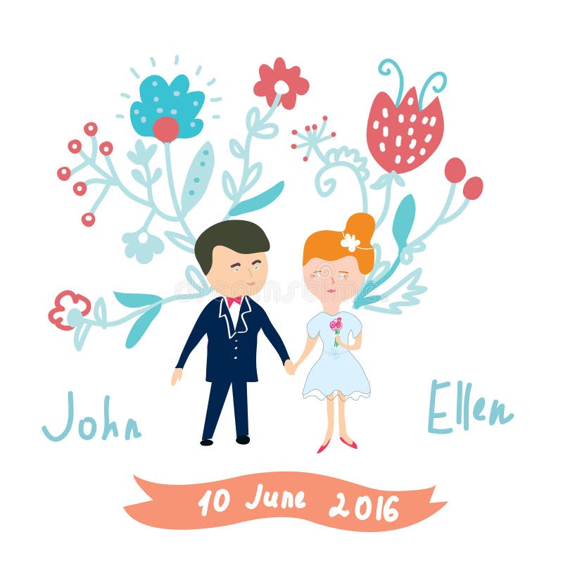 Tarjeta divertida de la invitación de la boda stock de ilustración Tarjeta divertida de la invitación de la boda stock de ilustración
