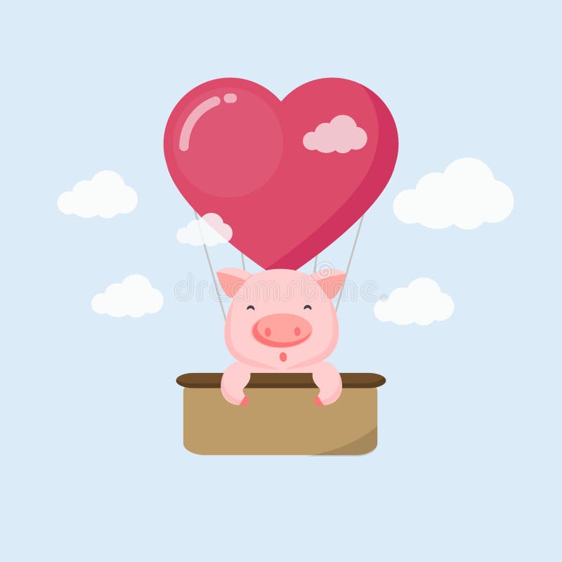 Tarjeta feliz del día de fiesta Cerdo divertido en el balón de aire en el cielo libre illustration Tarjeta feliz del día de fiesta Cerdo divertido en el balón de aire en el cielo libre illustration