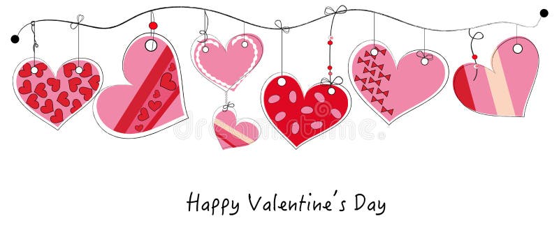 Happy Valentine's Day card with hanging doodle heart. Happy Valentine's Day card with hanging doodle heart