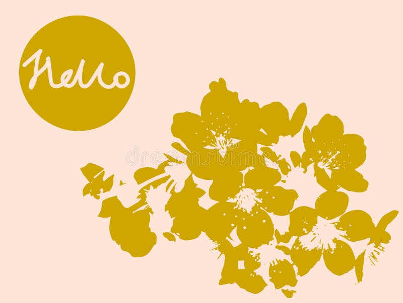 Tarjeta floral del hola de la primavera linda con el árbol floreciente, rama de la flor de cerezo del oro libre illustration Tarjeta floral del hola de la primavera linda con el árbol floreciente, rama de la flor de cerezo del oro libre illustration