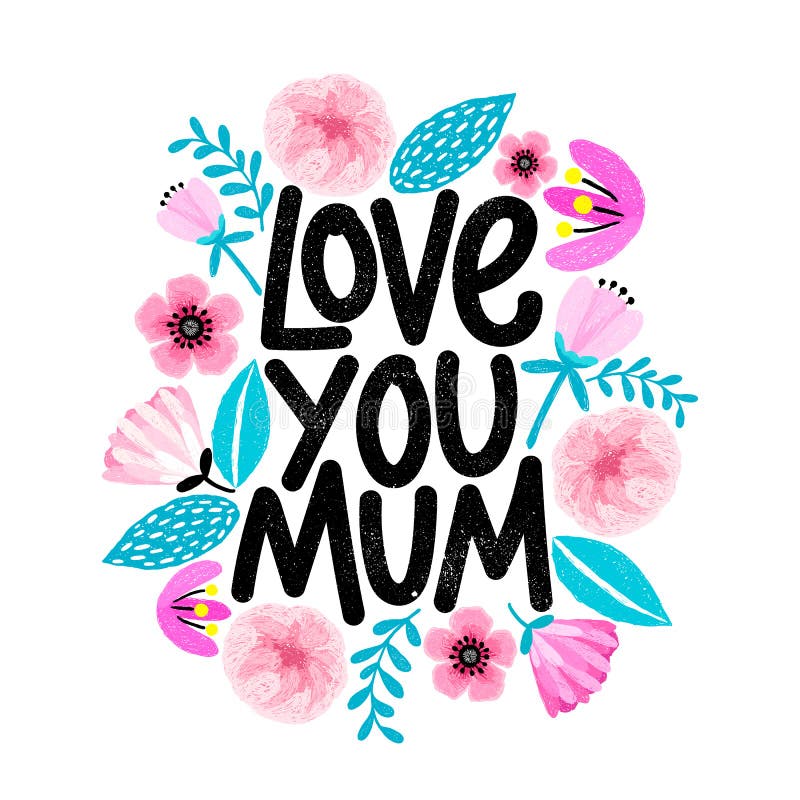 Tarjeta linda para el día del ` s de la madre con el marco floral en estilo de la historieta Ámele, momia Diseño de letras modern