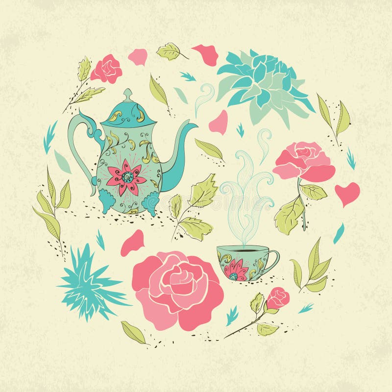 Tarjeta para una fiesta de té stock de ilustración