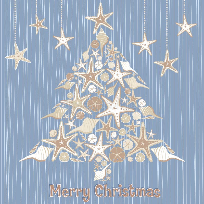 Tarjeta tropical del árbol de navidad del Seashell stock de ilustración Tarjeta tropical del árbol de navidad del Seashell stock de ilustración