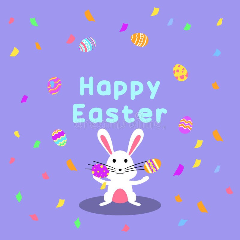 Tarjeta y partido felices divertidos y coloridos de felicitación de Pascua con el conejo, el ejemplo del conejito, los huevos, el ilustración del vector Tarjeta y partido felices divertidos y coloridos de felicitación de Pascua con el conejo, el ejemplo del conejito, los huevos, el ilustración del vector