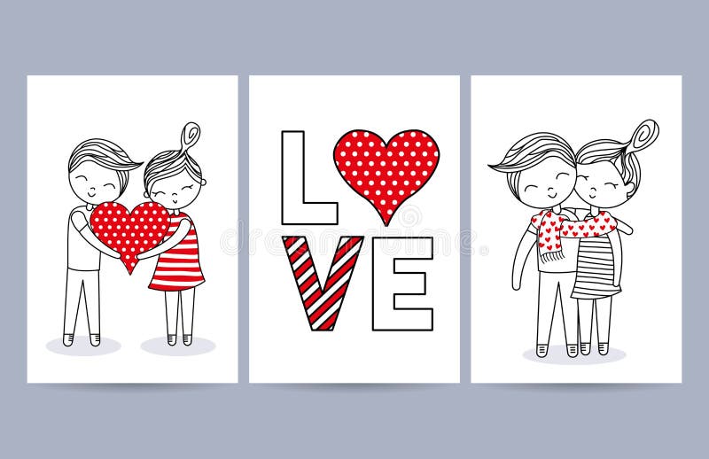 Tarjetas De Amor Con Pareja Vectorial Ilustración del Vector - Ilustración  de conjunto, tarjeta: 170738322