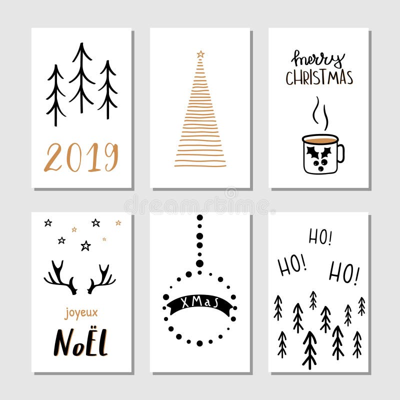 Tarjetas de felicitación dibujadas mano de la Navidad fijadas stock de ilustración Tarjetas de felicitación dibujadas mano de la Navidad fijadas stock de ilustración