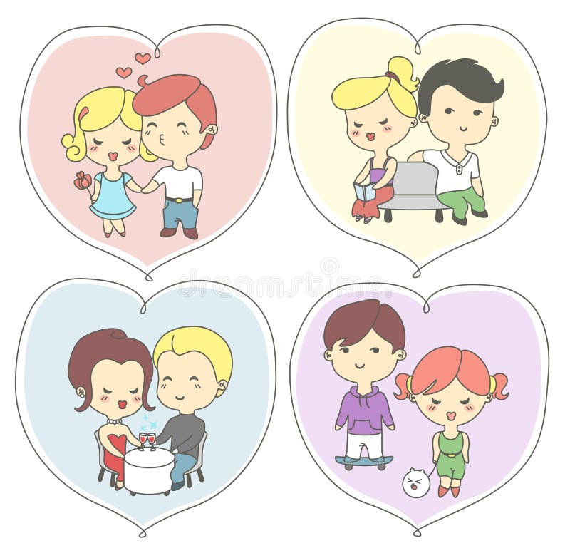 Tarjetas de felicitación felices del día de los valentine’s con los pares felices ilustración del vector Tarjetas de felicitación felices del día de los valentine’s con los pares felices ilustración del vector