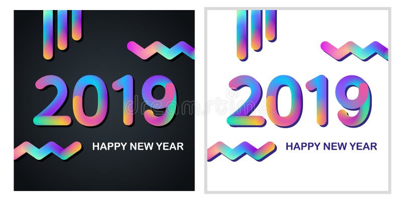 2019 tarjetas de felicitación de la Feliz Año Nuevo fijadas con diseño coloreado multi del texto que brilla intensamente libre illustration 2019 tarjetas de felicitación de la Feliz Año Nuevo fijadas con diseño coloreado multi del texto que brilla intensamente libre illustration