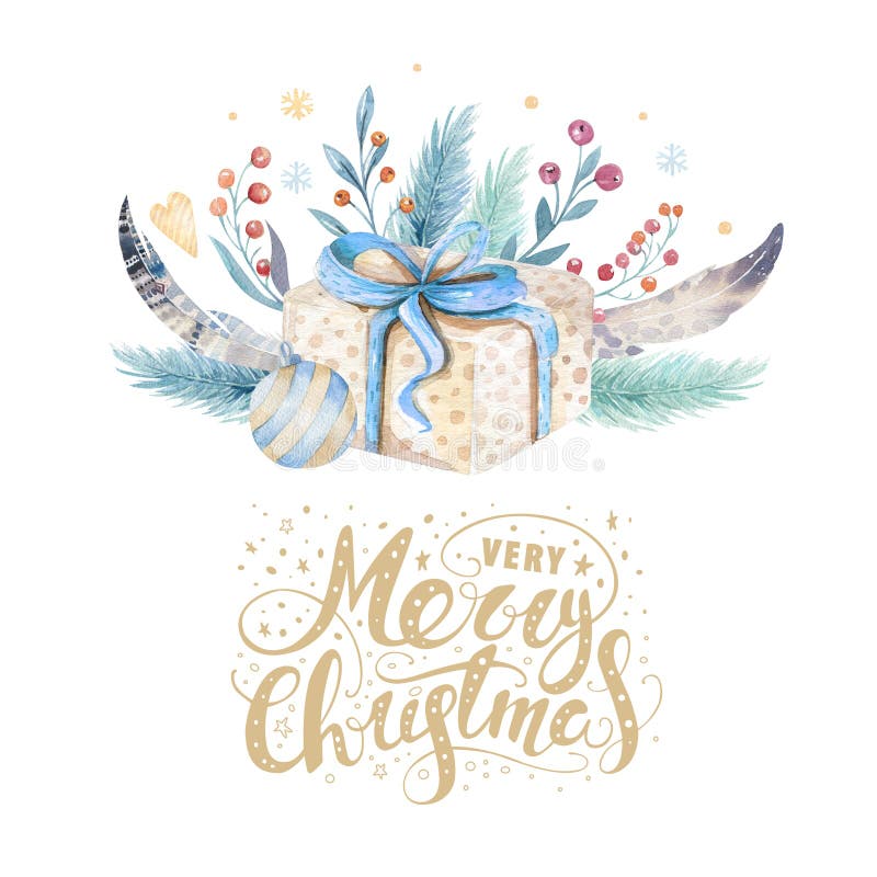 Tarjetas de la acuarela de la Feliz Navidad con los elementos florales Carteles de las letras de la Feliz Año Nuevo Flor y rama d libre illustration Tarjetas de la acuarela de la Feliz Navidad con los elementos florales Carteles de las letras de la Feliz Año Nuevo Flor y rama d libre illustration