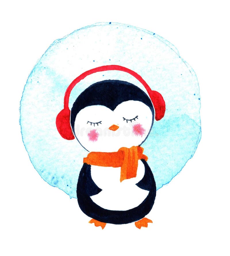 Tarjetas de Navidad con el pequeño pingüino lindo ejemplo de la acuarela aislado stock de ilustración Tarjetas de Navidad con el pequeño pingüino lindo ejemplo de la acuarela aislado stock de ilustración
