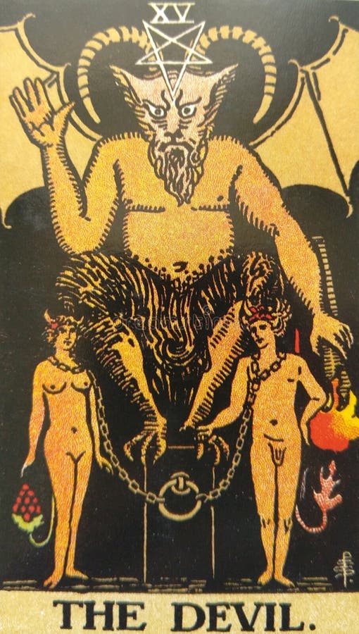 The Devil Tarot Card Bondage, temptation, enslavement, materialism, addictions royalty free illustration The Devil Tarot Card Bondage, temptation, enslavement, materialism, addictions royalty free illustration