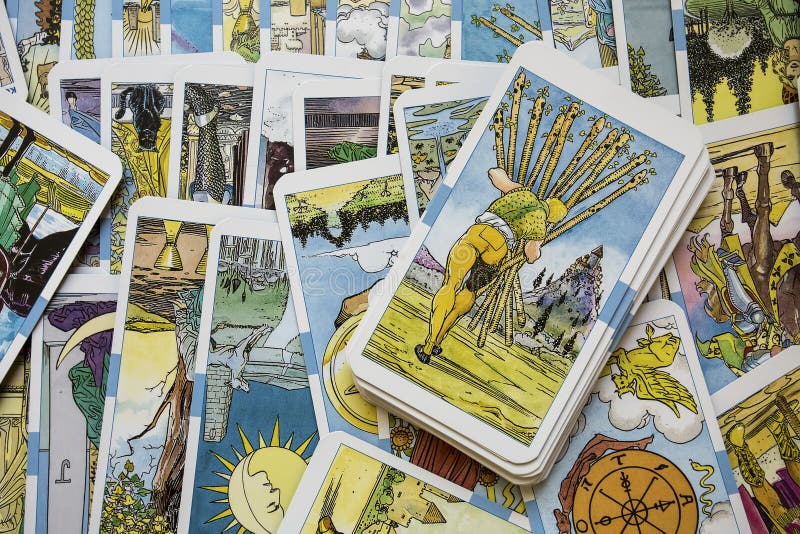 Tarot Cards 78 Cards Displayed on a Table Stock Image - Image of table ...