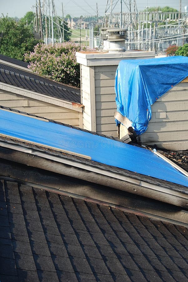 Tarpaulins on Roof and Chimney Stock Photo Image of stack, tarpaulins