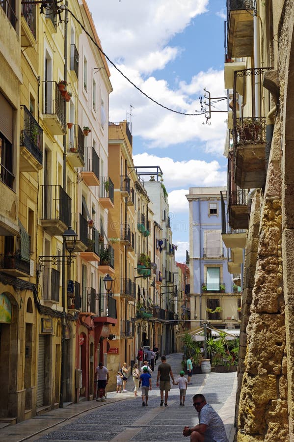 Deserted Street of Old European Town Tarragona on a Clear Sunny Day ...