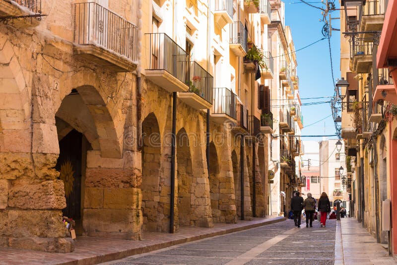 TARRAGONA, SPAIN - MAY 1, 2017: European street. Copy space for text. stock photos TARRAGONA, SPAIN - MAY 1, 2017: European street. Copy space for text. stock photos