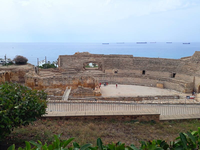 Tarragona spain 06072022 : vista de las ruinas del antiguo iatro romano