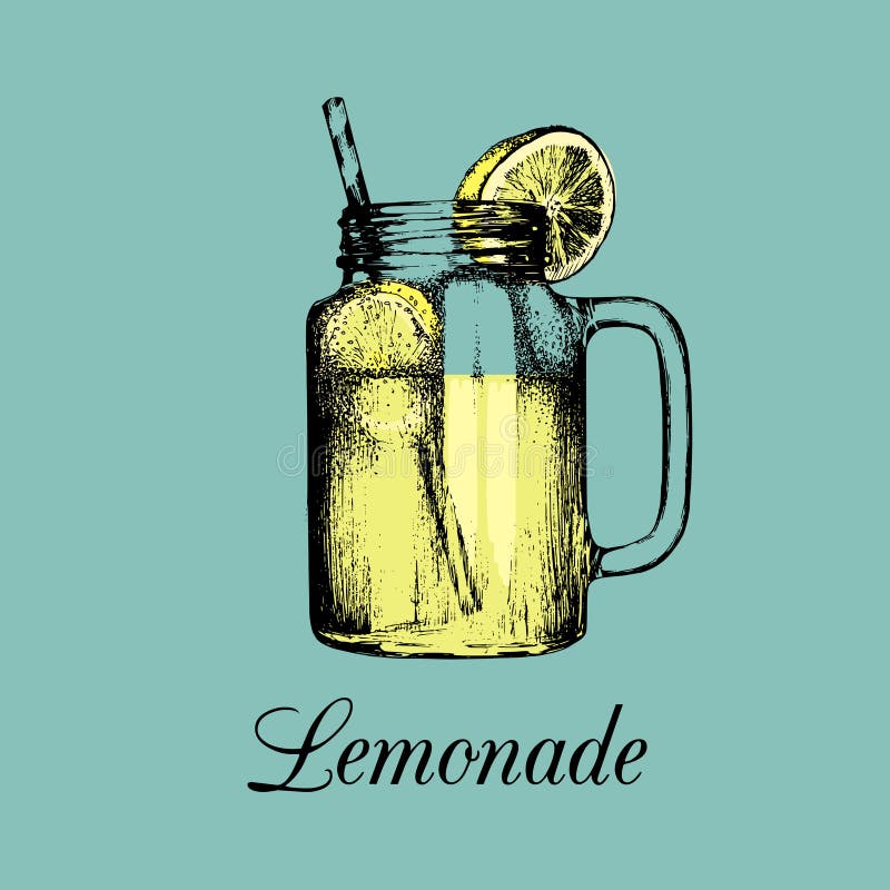 Tarro de albañil aislado Vector la limonada a casa hecha con la paja y la parte del ejemplo de color del limón Bosquejo del refre stock de ilustración Tarro de albañil aislado Vector la limonada a casa hecha con la paja y la parte del ejemplo de color del limón Bosquejo del refre stock de ilustración