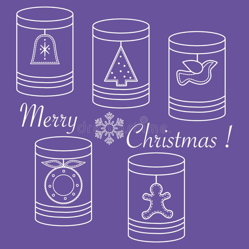 Tarros con las etiquetas de la Navidad y del Año Nuevo: Árbol de los hristmas del de Ñ, campana, BI ilustración del vector Tarros con las etiquetas de la Navidad y del Año Nuevo: Árbol de los hristmas del de Ñ, campana, BI ilustración del vector