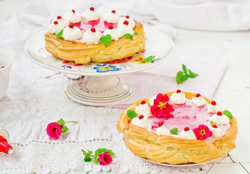 Tart with Cottage Cheese, Cowberry and Cream Stock Image Image of