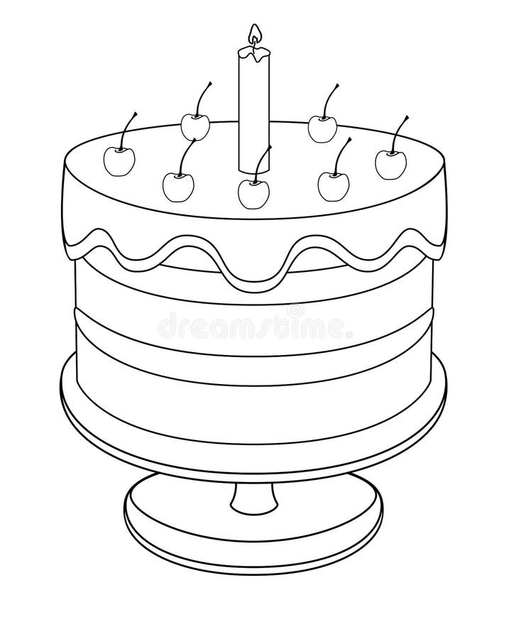 Pastel De Cumpleaños Esbozado Para Colorear Vectorial