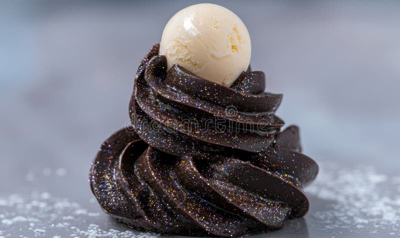 Tarta de chocolate brillante con helado de vainilla. creado con la ayuda de herramientas de ai generativas.