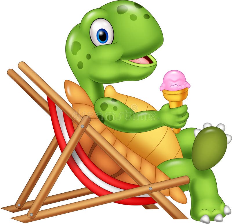 Illustration of Cartoon turtle sitting on beach chair and holding an ice cream. Illustration of Cartoon turtle sitting on beach chair and holding an ice cream