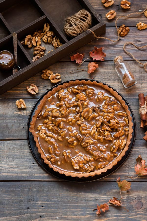 Caramel and nut tart stock photo. Image of cupcake, dark 130729652