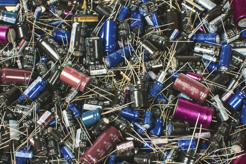 Close up of Electrolytic capacitor heap with various sizes background. Close up of Electrolytic capacitor heap with various sizes background