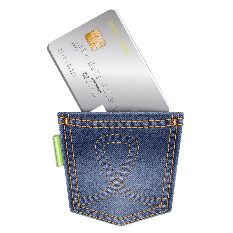 Tasca del denim con la carta di credito su un fondo bianco royalty illustrazione gratis Tasca del denim con la carta di credito su un fondo bianco royalty illustrazione gratis