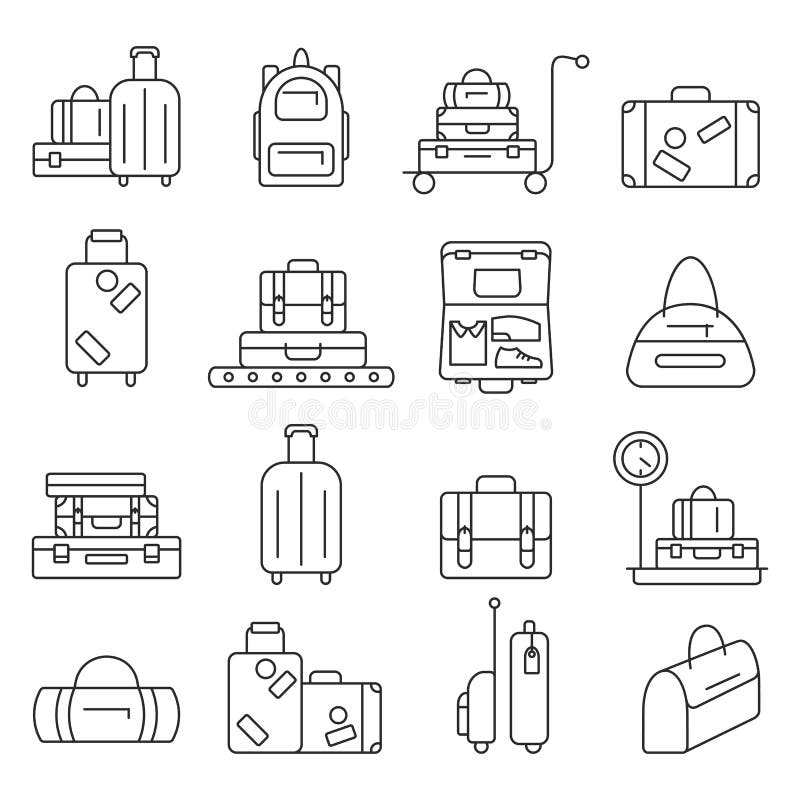 Taschenlinie Ikonensatz Gepäckbilder vektor abbildung Taschenlinie Ikonensatz Gepäckbilder vektor abbildung