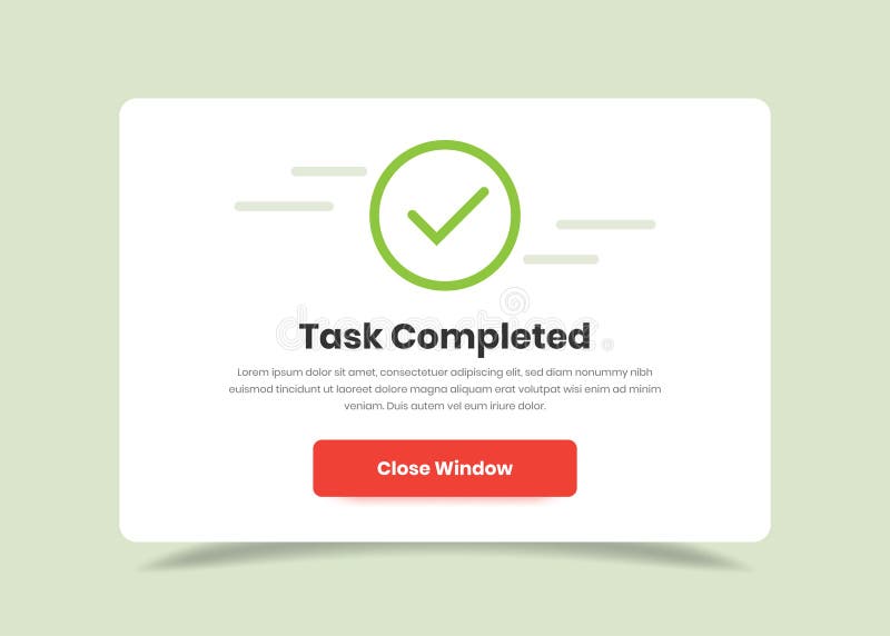 Task completed or project done popup design for mobile and web application royalty free illustration