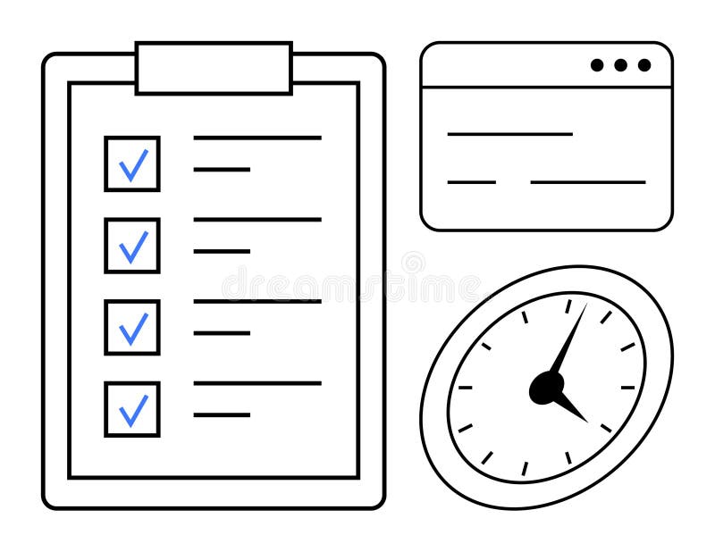 Task Management with Checklist, Timer, and Digital Screen for Productivity and Time Tracking stock illustration