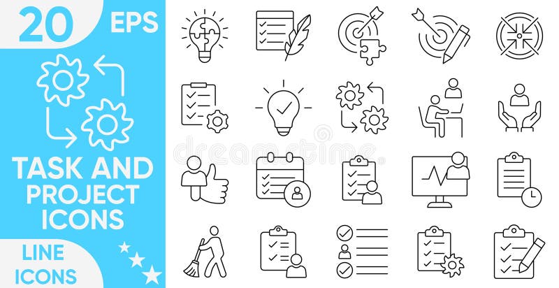 Task and Project line icons. planning, work, flow, task, development, strategy, and more. vector and illustrator set vector illustration