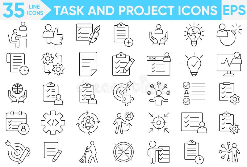 Task and Project line icons. planning, work, flow, task, development, strategy, and more. vector and illustrator set vector illustration